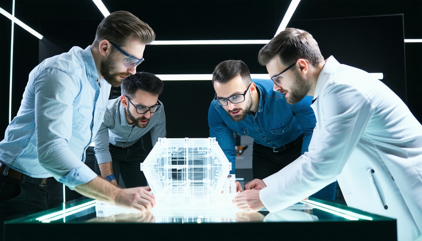 Engineers collaborating on a product prototype